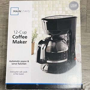 Mainstays Black Coffee Maker with Glass Carafe BRAND NEW
